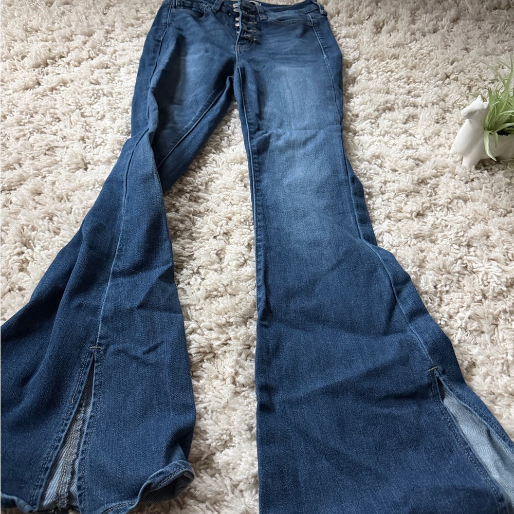 Chic extra Flare Denim vintage dark blue cowboy denim Jeans - Picture 3 of 6